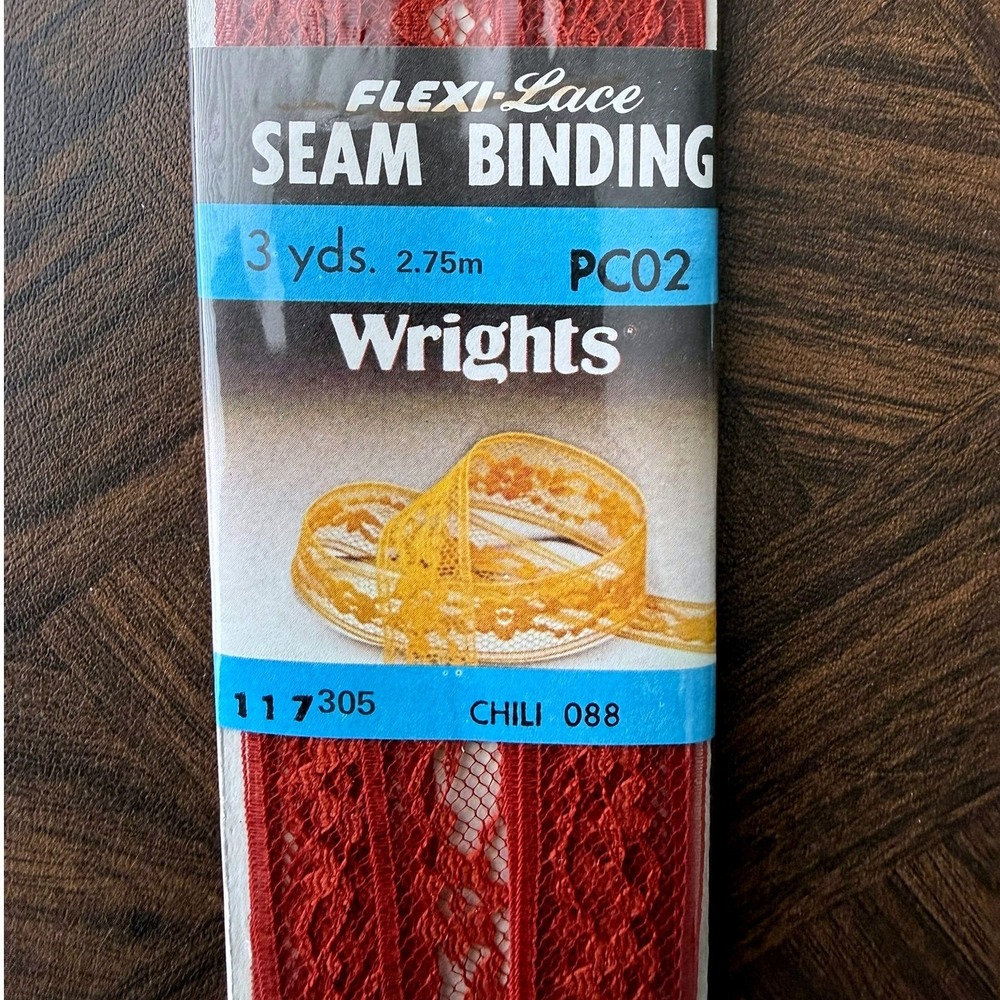 Wrights Flexi-Lace Seam Binding Chili 088 Red 3 Yards Vintage 1986 PC02 Trim